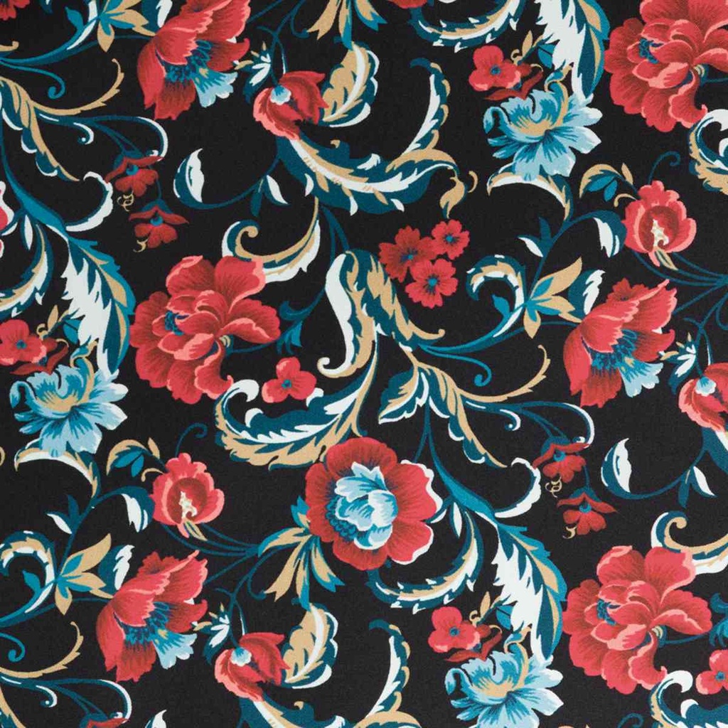 BLACK, RED FLOWERS