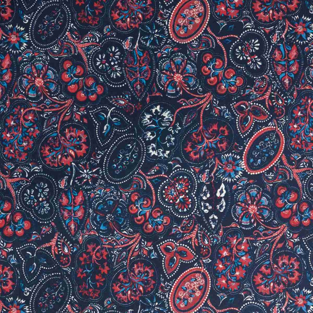 DARK BLUE, RED FLORAL PATTERN